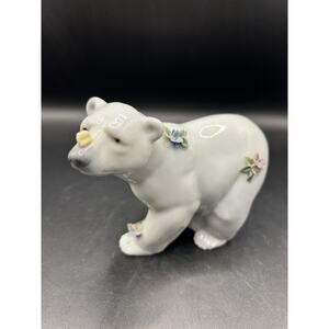 LLADRO Attentive Polar Bear Figurine 3.75" Tall Spain Flowers Butterfly
